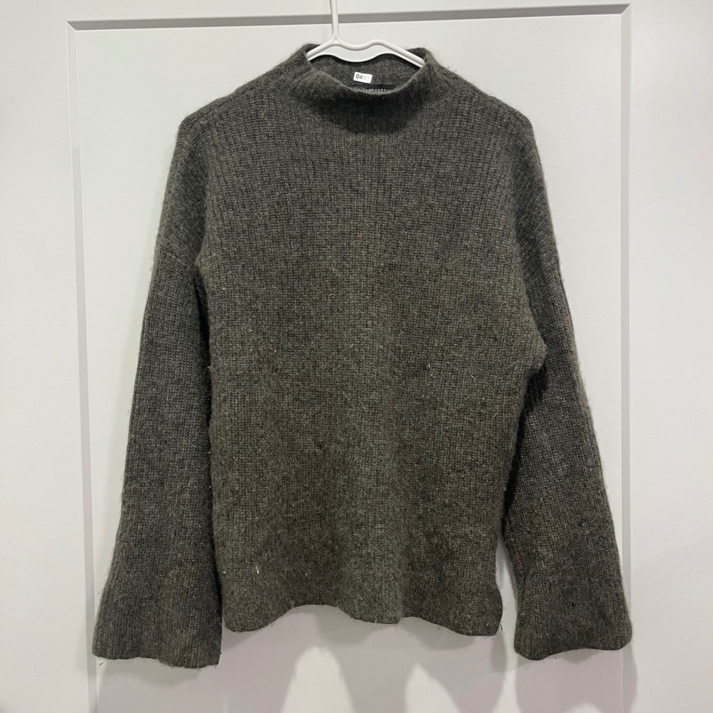 Skull Cashmere Gray Mock Neck Flare‎ Sleeve Cashmere Blend Sweater Womens Medium